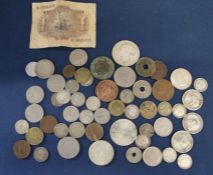 Selection of various coins & Spanish 1 pesata bank note