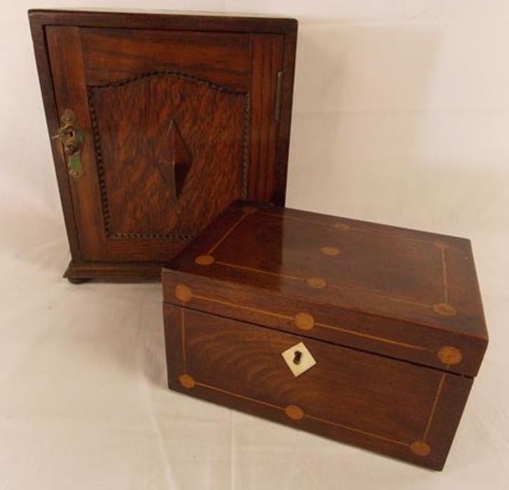 Smokers cabinet approx. 25cm x 21cm x 14cm and wooden tea chest