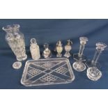 Collection of crystal and glassware to include 2 spray perfume bottles, perfume dropper bottle, etc