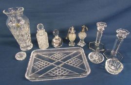 Collection of crystal and glassware to include 2 spray perfume bottles, perfume dropper bottle, etc