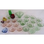 Collection of coloured glass includes bowls, dishes etc