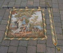 Wall tapestry with wrought iron rail & a bell pull, 81cm x 80cm