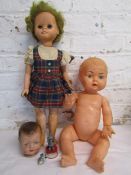Vintage talking doll and Evergreen baby doll, bisque dolls head etc