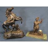 Spelter Marley Horse figure (damage to front leg) & Medieval court musician playing a lute with