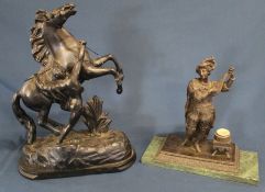 Spelter Marley Horse figure (damage to front leg) & Medieval court musician playing a lute with