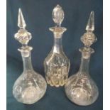 3 early 19th century glass decanters