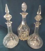 3 early 19th century glass decanters