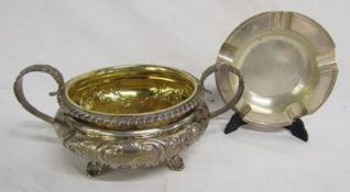 Silver ashtray total weight 3.02ozt and handled bowl total weight 11.22ozt