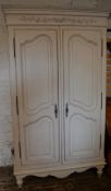 Modern lime wash French style armoire wardrobe, H205cm x W120cm x D59cm