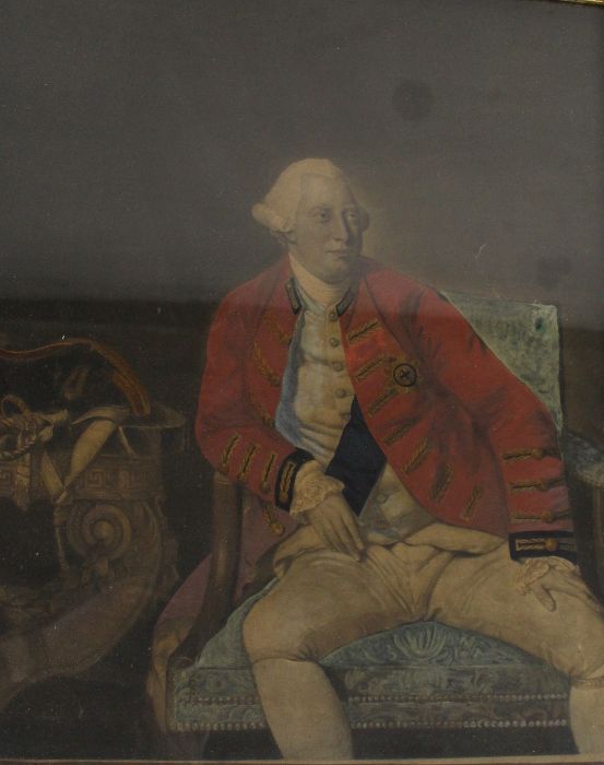 Gilt framed hand coloured 19th century print depicting George III after Zoffany - Robert Sayer