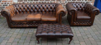 Thomas Lloyd leather chesterfield sofa, armchair and foot stool