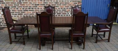 Jaycee oak refectory table with 6 chairs, L275 x D92cm