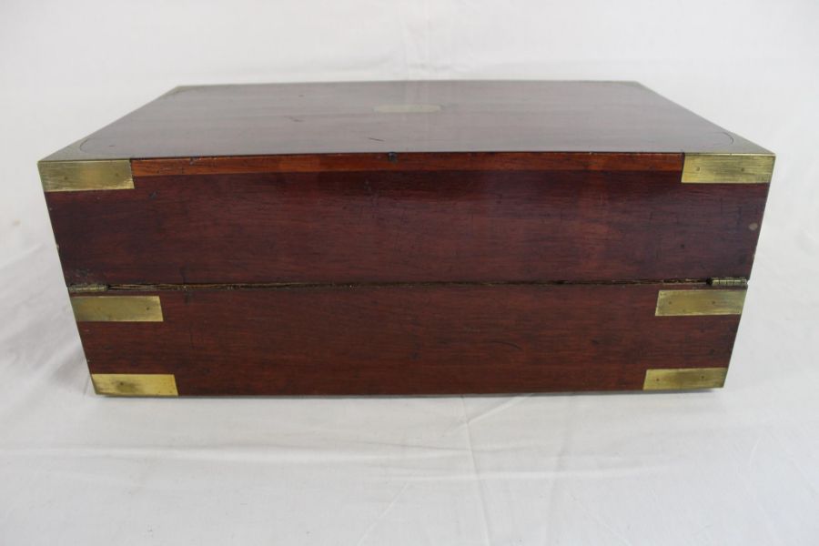 19th century wooden writing slope with inlaid brass trims (no key)  approx. 41cm x 24.5cm x 15.5cm - Image 7 of 8