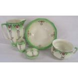 Art Deco style washing set including wash bowl, water jug, soap dish etc marked E3036