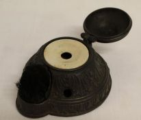 Decorative metal inkwell with ceramic pot and wipe