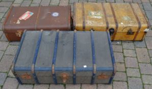 3 vintage bentwood travelling trunks