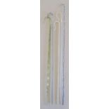 5 glass canes - walking stick - clear glass (with green tinge) spirally moulded shepherd's crook -