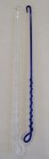 blue glass riding whip with whip spiralling around the cane and a clear glass riding whip with