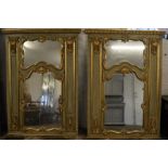 Pair of large gilded rococo wall mirrors, H190cm x W 140cm