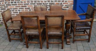 Oak refectory table in the Jacobean style 168cm x 77cm, with 6 Cromwellian style dining chairs in