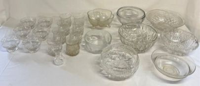 Large quantity of glassware, including selection of bowls, vases, cake stand etc