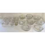 Large quantity of glassware, including selection of bowls, vases, cake stand etc