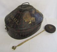 John Rabone and sons tape measure and G.P.D Admiral Hall R.N metal hat box with travel labels