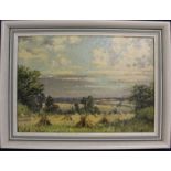 Clive Browne oil on board depicting view over wheat fields 41cm x 30.5cm