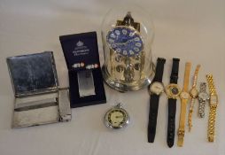 Service gents wristwatch, 5 ladies wristwatches including a Rotary, pocket watch, skeleton clock,