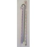 5 glass canes - pale green glass spirally moulded thick walking stick with red, blue and white