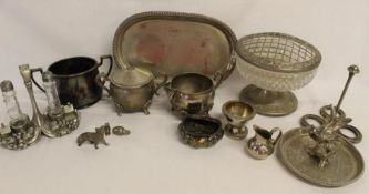 Collection of silver plate, Lennox condiment holder, rose bowl etc