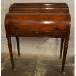 Willian IV/Victorian cylinder top bureau de dame in mahogany on reeded legs with porcelain
