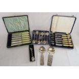 Walker & Hall and Thomas Ward & Sons cased knife sets, New Zealand spoons, Stockholm and Sverige