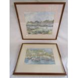 2 signed watercolours by Eric Scotney - St.Ives Cornwall approx. 54cm x 42.5cm and Wells next the