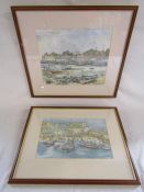 2 signed watercolours by Eric Scotney - St.Ives Cornwall approx. 54cm x 42.5cm and Wells next the