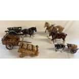 4 ceramic working horses and carts, including Melrose and Staffordshire