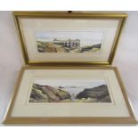 2 signed watercolour paintings singed T.E.J Brooker - Through the Rocks towards Bamborough approx.
