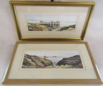 2 signed watercolour paintings singed T.E.J Brooker - Through the Rocks towards Bamborough approx.