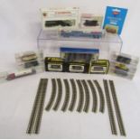 N guage train vehicles including Graham Farish wagons Bachmann 3283 and Sante Fe, Fleishmann car