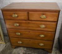 George III oak chest of drawers on bracket feet with brass plate handles L 95cm D 48cm Ht98cm