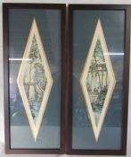 2 framed diamond shaped watercolours approx. 90cm x 36.5cm includes frame