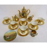Tirschenreuth Germany gold tea set and a pastoral  scene coffee can and plate