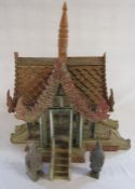 Vintage wooden Japanese temple with 2 concrete Japanese warriors approx. 60cm to top of spire