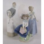 2 Lladro figurines girl with lamb and Pretty Pickings and Nao figurine lady with fan