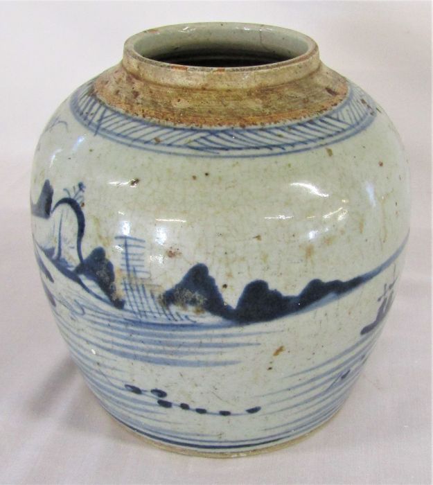 Chinese stoneware ginger jar missing lid, Chinese stoneware dish and snuff taker jug & 3 other jugs - Image 4 of 6