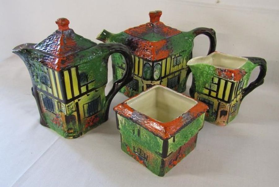 Ye Olde Inne hand painted tea set with coffee pot 'Ye Olde Swan' and Portmeirion 'The Starlite - Image 2 of 4