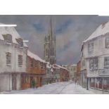 Upgate Louth in winter watercolour signed Ash Buckingham approx. 71.5cm x 61cm (includes frame)