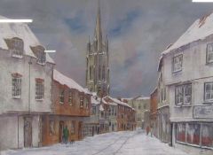 Upgate Louth in winter watercolour signed Ash Buckingham approx. 71.5cm x 61cm (includes frame)