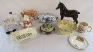 Ducal dish, Losol ware 'FLORA' tureen, Royal Winton bowl, Arthur Wood jug, teapots, Melba ware shire