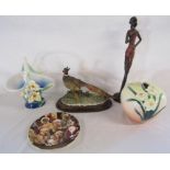Franz daffodil vase and basket, lady with hand on chest figurine, Capodimonte pheasant etc